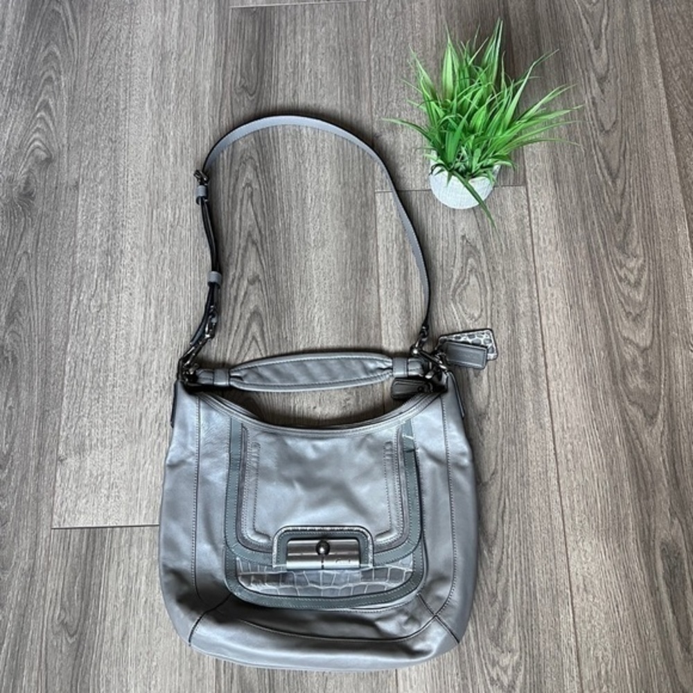 Coach Kristin Spectator Leather Hobo Purse Gray